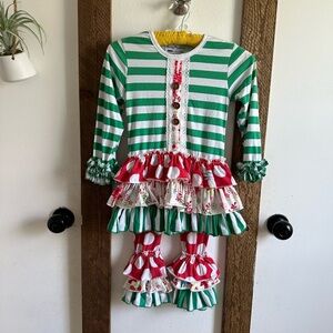 Boutique Sassy Ruffles Girls Christmas Ruffled Tunic & Pants Set size 10 (4XL)